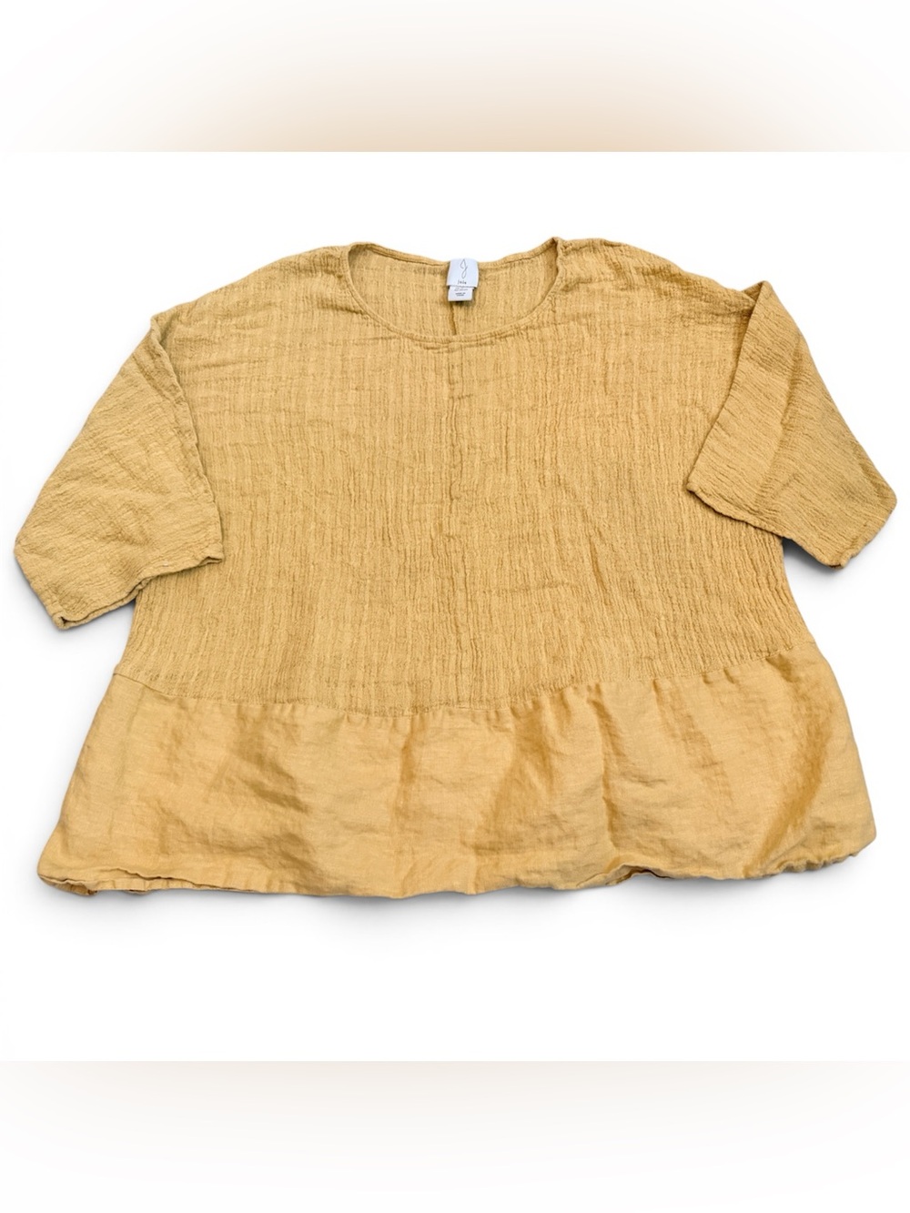 Joie Top Womens Size 1X Yellow Linen Short Sleeve Ruffle Hem Casual Beachy Basic